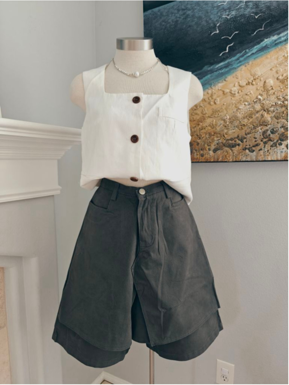 Women's White Button-Front Vest
